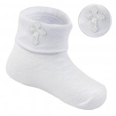 S12-W: White Cross Emb Socks (0-12 Months)